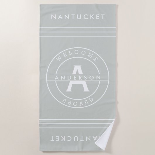 Gezinsmonogram Nautical Beach House Zee Salt Grey Strandlaken (Voorkant)