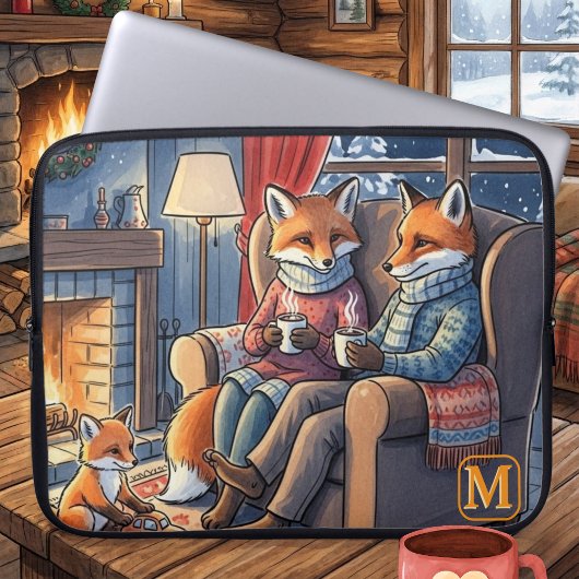 Gezinsmonogram van Cozy Fox op maat Laptop Sleeve