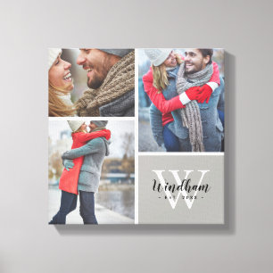 Gezinsmonogram Vastgestelde datum 3 Foto Collage Canvas Afdruk