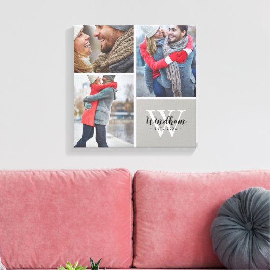 Gezinsmonogram Vastgestelde datum 3 Foto Collage Canvas Afdruk (Insitu (Woonkamer))