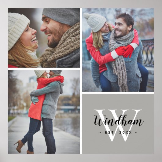 Gezinsmonogram Vastgestelde datum 3 Foto Collage Poster (Voorkant)