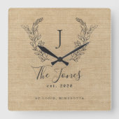 Gezinsmonogrammen bijtende boerenelegant vierkante klok (Voorkant)