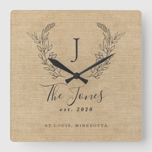 Gezinsmonogrammen bijtende boerenelegant vierkante klok (Voorkant)