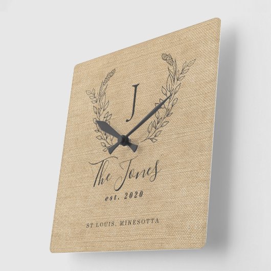 Gezinsmonogrammen bijtende boerenelegant vierkante klok (Hoek)