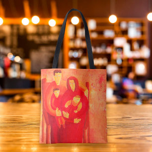 Gezinsportret in eigentijdse kunst geschilderd tote bag