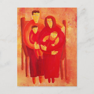 Gezinsportret in zithouding, contemporaine kunst briefkaart