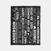 Gezinsregels Gepersonaliseerde naam Positief zwart Fleece Deken (Voorkant)