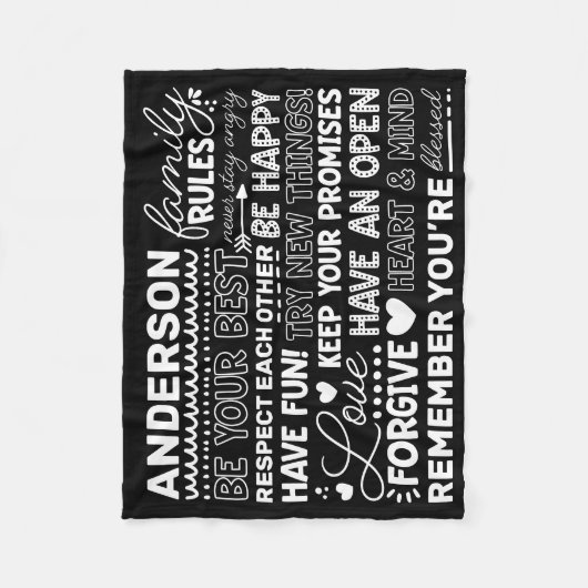 Gezinsregels Gepersonaliseerde naam Positief zwart Fleece Deken (Voorkant)