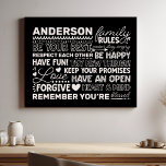 Gezinsregels Gepersonaliseerde naam Positief zwart Imitatie Canvas Print<br><div class="desc">Creëer Een warme en gastvrije sfeer in uw huis met deze gepersonaliseerde zwarte canvas print. Met een modern ontwerp met hartverwarmende familieregels en ruimte om uw familienaam toe te voegen in witte tekst, is deze kunst aan de muur een prachtige manier om uw unieke band te vieren. Een perfecte aanvulling...</div>