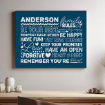 Gezinsregels Gepersonaliseerde naam Positieve Navy Imitatie Canvas Print<br><div class="desc">Creëer Een warme en gastvrije sfeer in uw huis met deze gepersonaliseerde navy blue canvas print. Met een modern ontwerp met hartverwarmende familieregels en ruimte om uw familienaam toe te voegen in witte tekst, is deze kunst aan de muur een prachtige manier om uw unieke band te vieren. Een perfecte...</div>