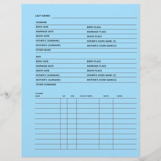 Gezinsregister genealogon (Voorkant)