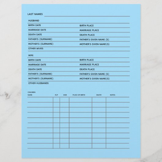 Gezinsregister genealogon (Achterkant)