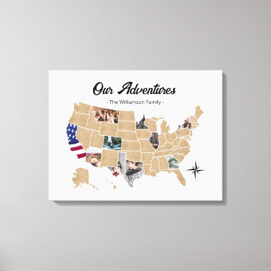 Gezinsreisavonturen Aangepast fotocollage Verenigd Canvas Afdruk (Voorkant)