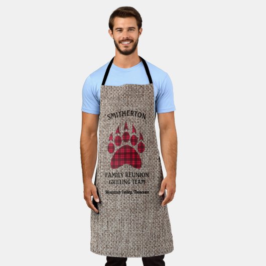 Gezinsreünie Grill Rustic Burlap Gecontroleerd Bee Schort (Gedragen)