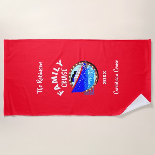 Gezinsvakantie cruise grafisch gepersonaliseerd strandlaken (Voorkant)