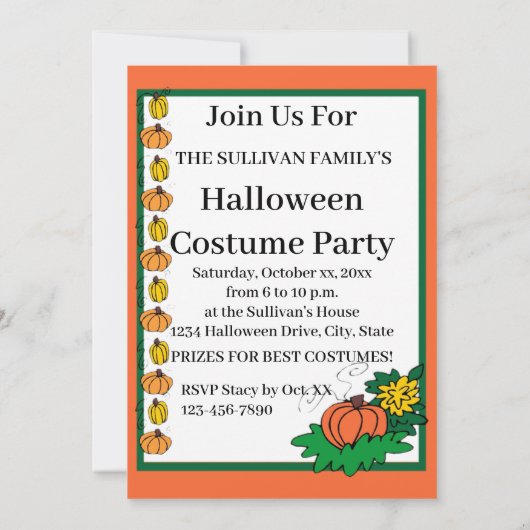 Gezinsvriendelijke Halloween Party Kostuumfeest Kaart (Achterkant)