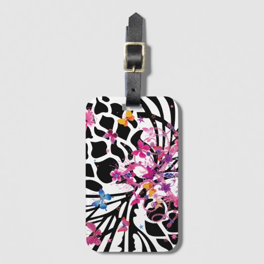 Gezinsvriendelijke, zwarte en witte leuke Butterfl Bagagelabel (Voorkant (verticaal))