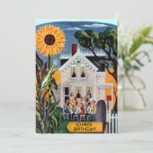 Gezinsvriendjes verzamelen soonbloem op het platte kaart (Staand voorkant)