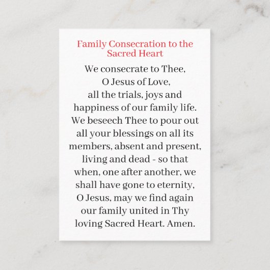 Gezinswijding gebedskaart visitekaartje (Achterkant)