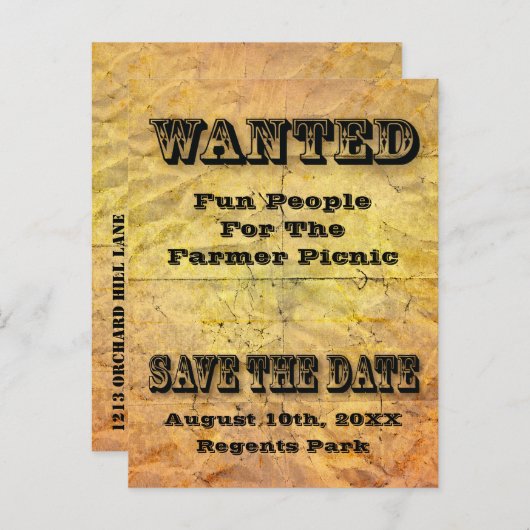 Gezocht Bewaar de datum Verouderd papier briefkaar Aankondigingskaart (Voorkant / Achterkant)