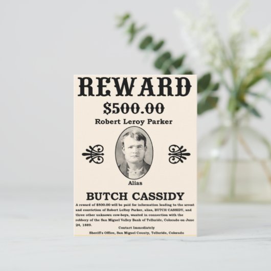 Gezocht Butch Cassidy Briefkaart (Staand voorkant)