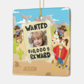 Gezocht Cowboy met foto en naam, Jongen kerst Keramisch Ornament (Links)