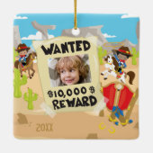 Gezocht Cowboy met foto en naam, Jongen kerst Keramisch Ornament (Achterkant)