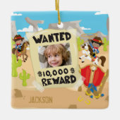 Gezocht Cowboy met foto en naam, Jongen kerst Keramisch Ornament (Voorkant)
