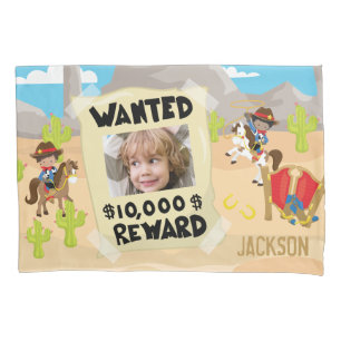 Gezocht Cowboy met foto en naam, kleine jongen Kussensloop