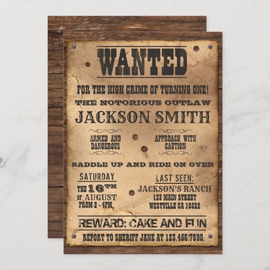 Gezocht Cowboy Poster Uitnodiging voor Westerne Pa (Voorkant / Achterkant)