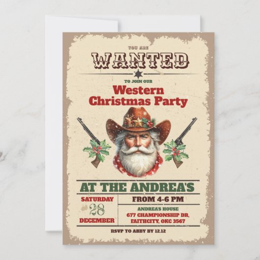 Gezocht Cowboy Western kerstfeest Kaart (Voorkant)