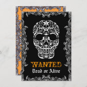 Gezocht dood of levend Halloween schedel uitnodigi Kaart (Voorkant / Achterkant)