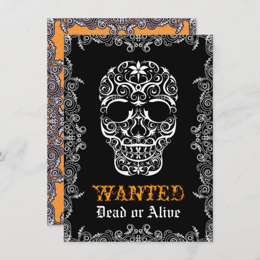 Gezocht dood of levend Halloween schedel uitnodigi Kaart (Voorkant / Achterkant)
