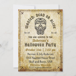 Gezocht dood of levend Halloween schedel uitnodigi Kaart