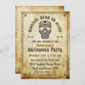 Gezocht dood of levend Halloween schedel uitnodigi Kaart (Voorkant / Achterkant)