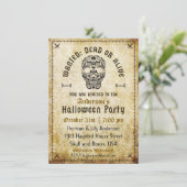 Gezocht dood of levend Halloween schedel uitnodigi Kaart (Staand voorkant)