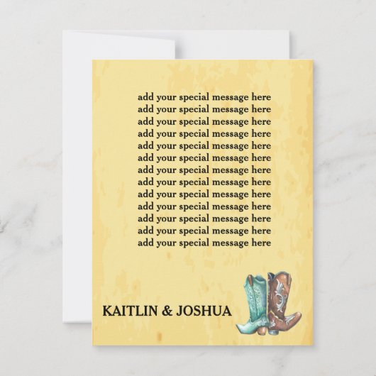 GEZOCHT Foto 🤠 Rustieke Westerne bruiloft RSVP Kaartje (Achterkant)