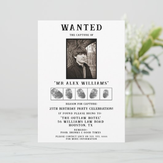 "Gezocht" Foto Verjaardagsfeest Kaart (Staand voorkant)