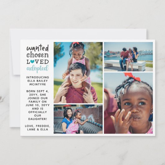 Gezocht gekozen Loved Blauwgroen Foto Collage Aankondiging (Voorkant)