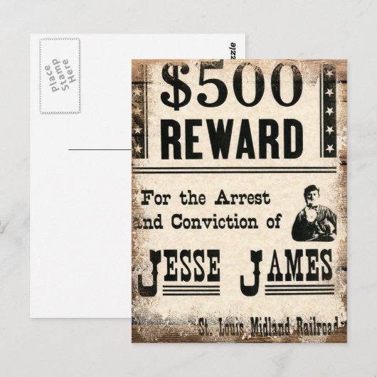 Gezocht Jesse James Briefkaart (Voorkant / Achterkant)