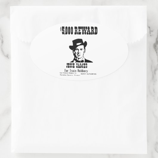 Gezocht Jesse James Ovale Sticker (Tas)
