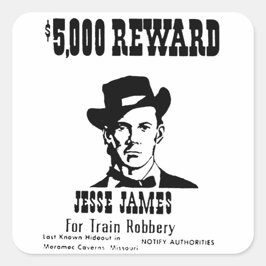 Gezocht Jesse James Vierkante Sticker (Voorkant)