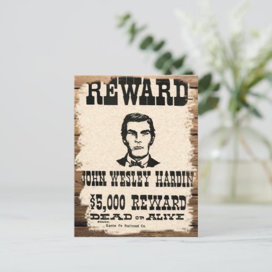 Gezocht John Wesley Hardin Briefkaart (Staand voorkant)