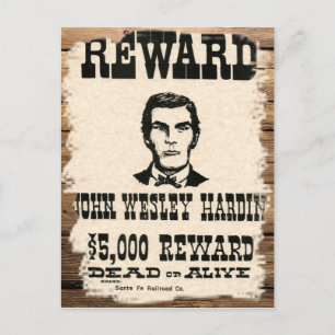 Gezocht John Wesley Hardin Briefkaart