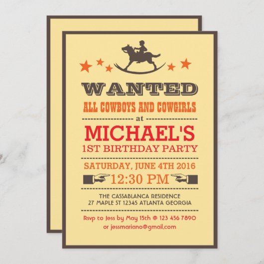Gezocht land Westerne Cowboy Birthday Uitnodiging (Voorkant / Achterkant)