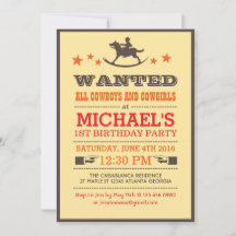 Gezocht land Westerne Cowboy Birthday Uitnodiging