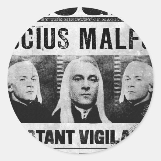 Gezocht: Lucius Malfoy Affiche Ronde Sticker (Voorkant)