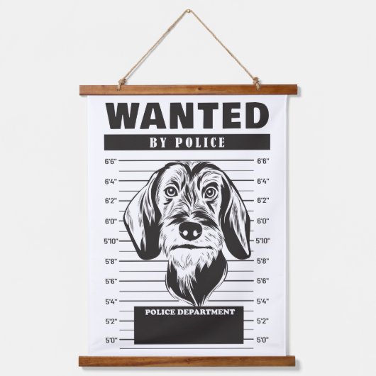 Gezocht Mugshot van Wire Haired Dachshund Hangend Wandkleed (Voorkant)