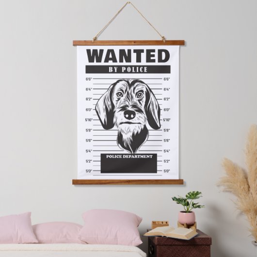 Gezocht Mugshot van Wire Haired Dachshund Hangend Wandkleed (Slaapkamer)