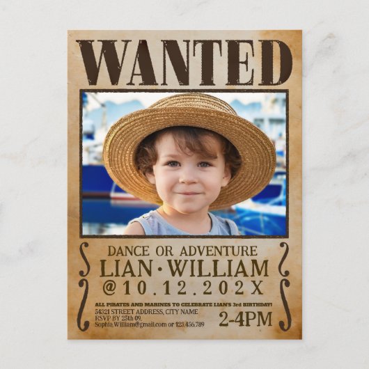 GEZOCHT! Pirates verjaardagsfeestje uitnodigingska Uitnodiging Briefkaart (Voorkant)